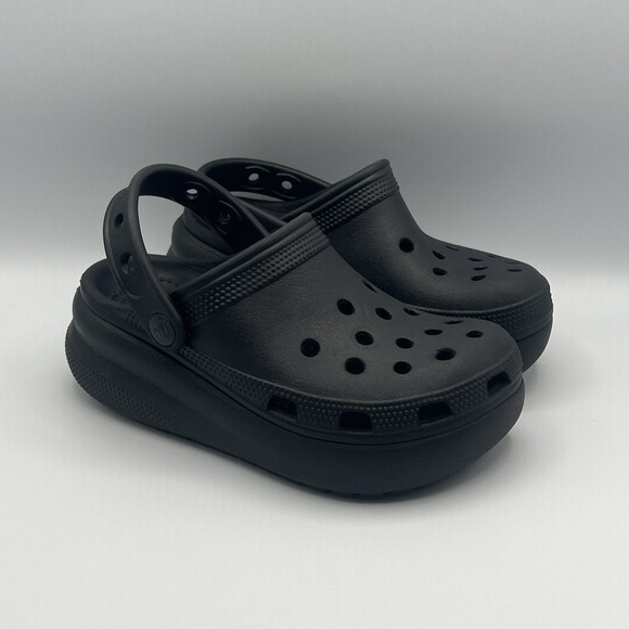 CROCS Other - Crocs Crush Clogs Platform Wedge Black Slip On Slides - Kids Size 13 USED